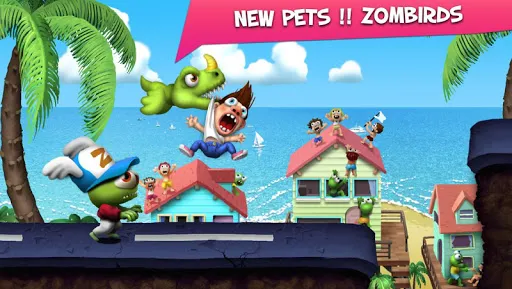 Zombie Tsunami gameplay showing zombie horde running through city